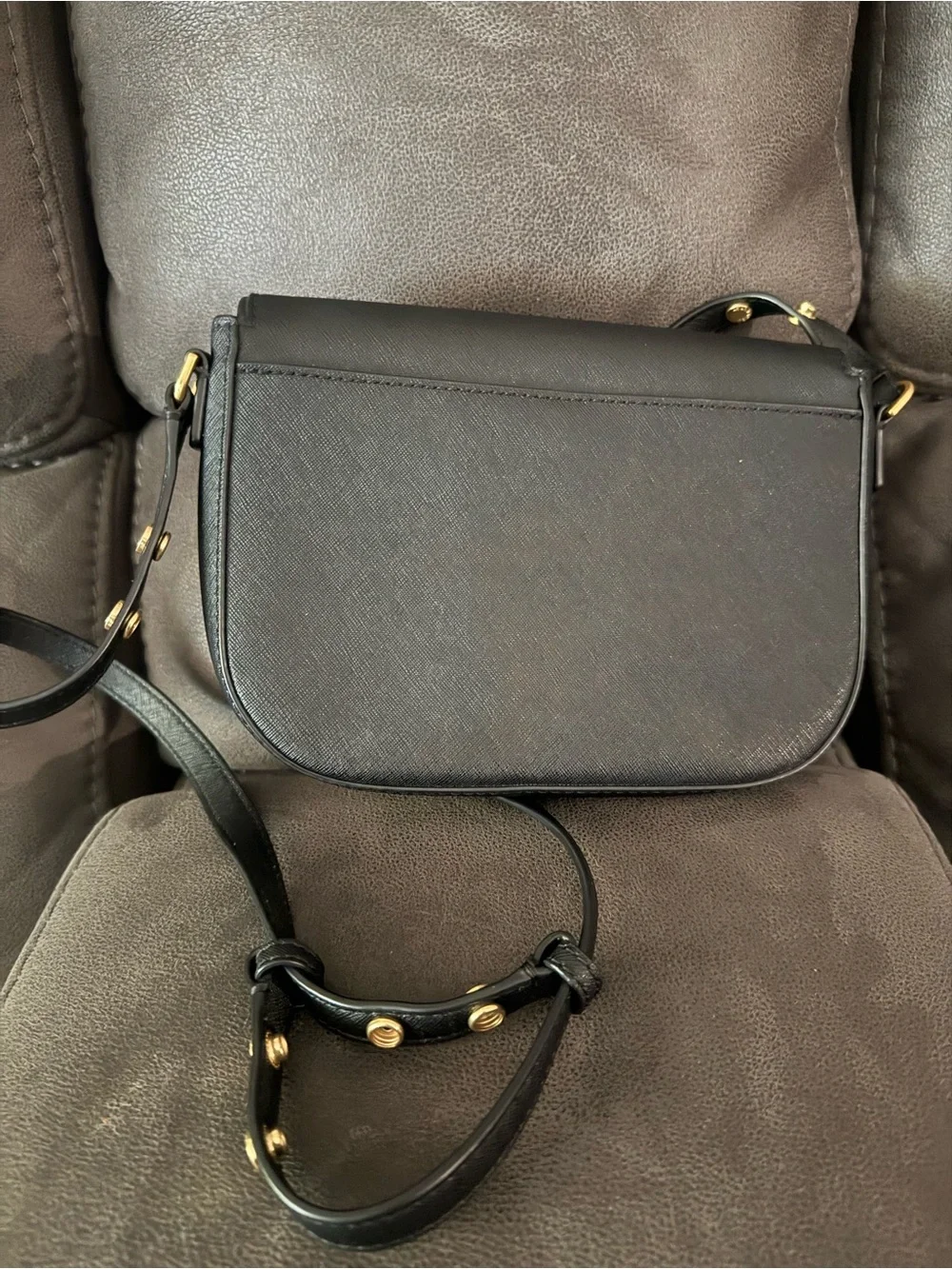 Tory Burch Black Leather Crossbody with Gold Logo